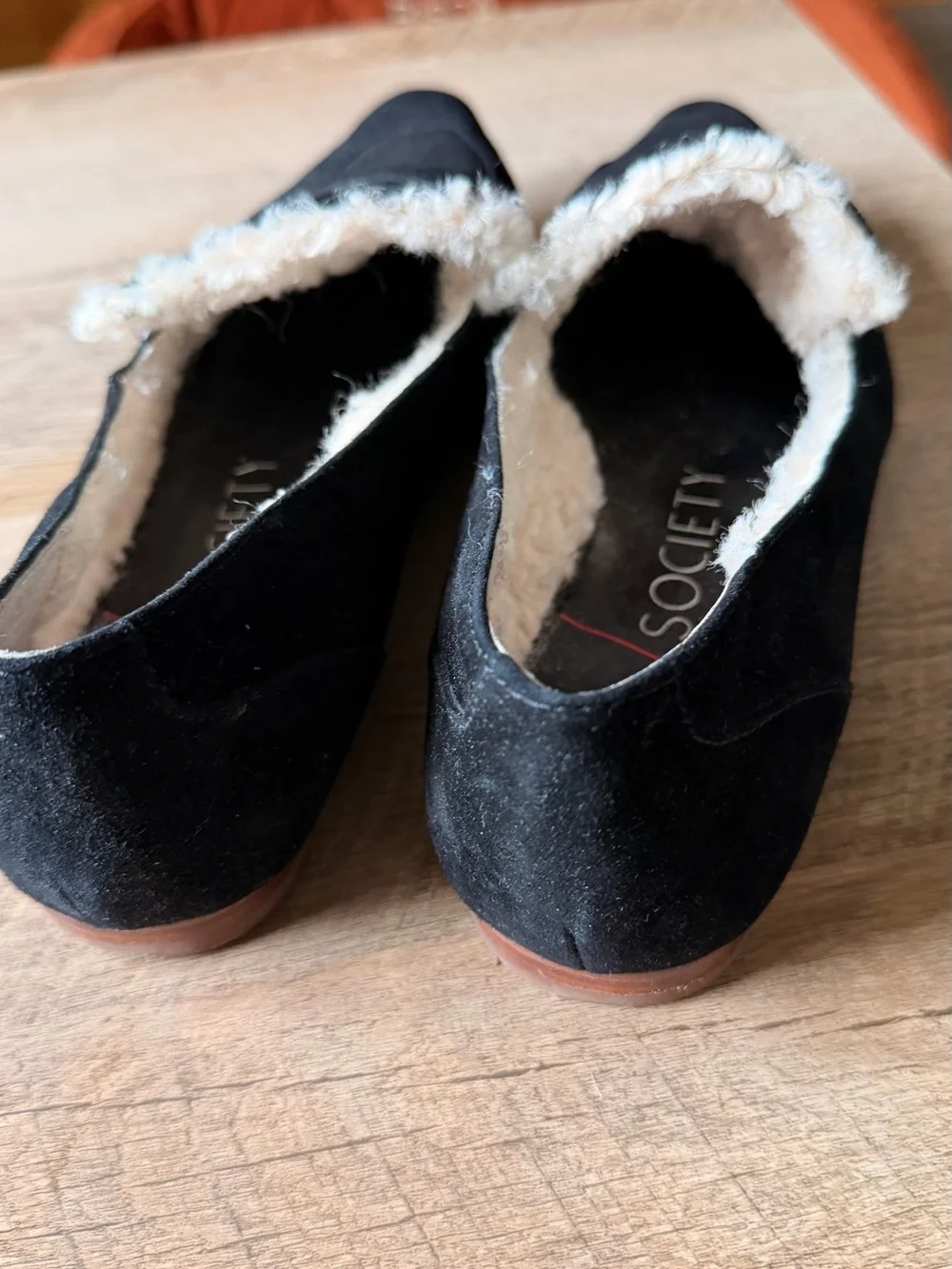 Sole Society Black Suede Loafers with Cream Faux Fur Lining